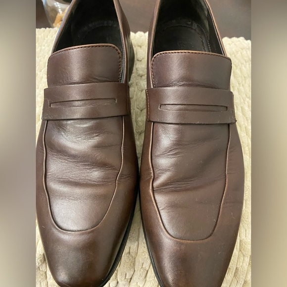 Hugo Boss Penny Loafers Men's 8 Dark Brown Leather Dress runs large